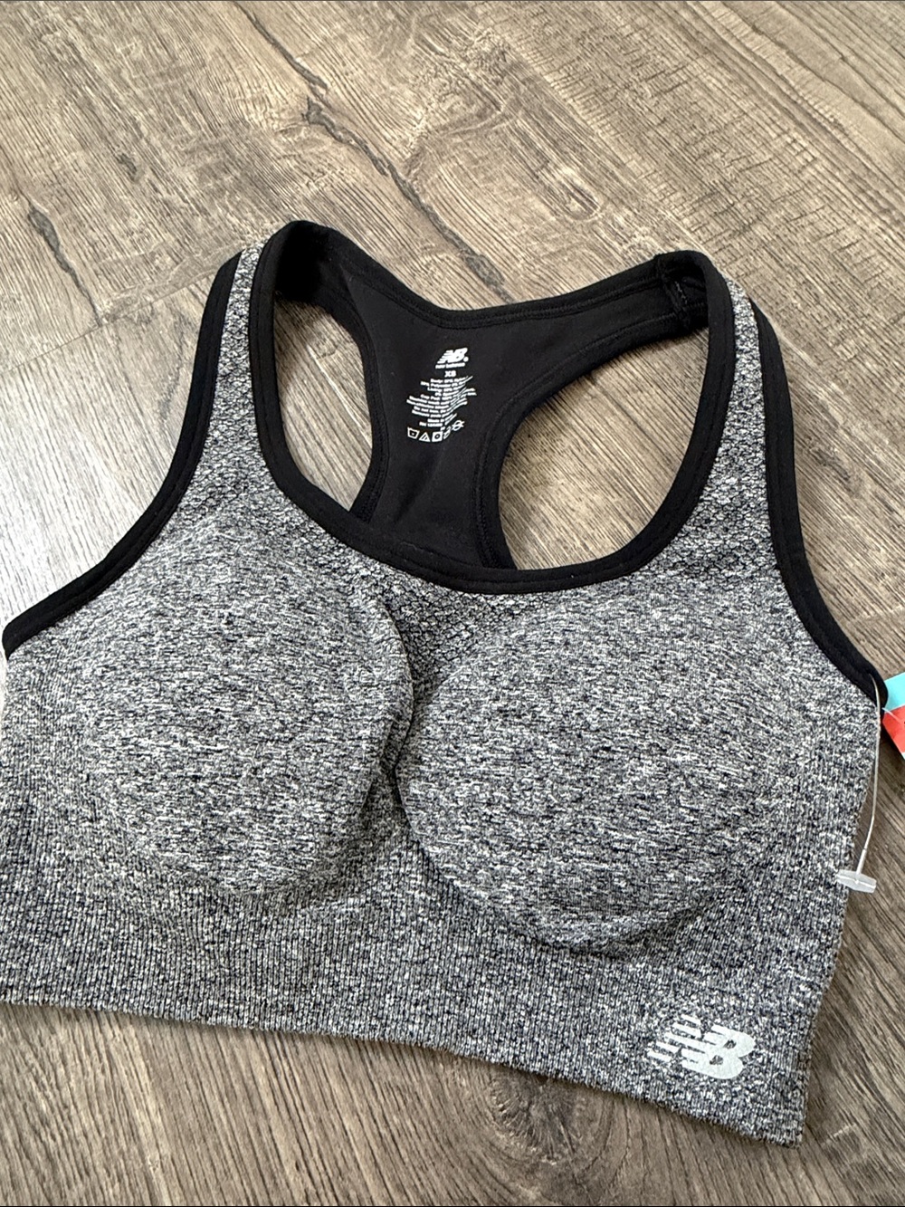 New Balance Heather Gray Racerback Sports Bra with Black Trim